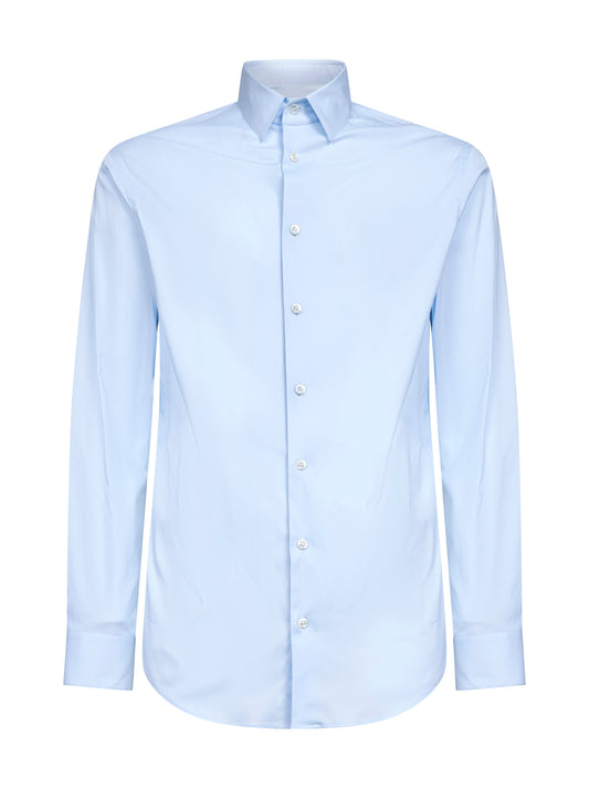 Light blue stretch cotton blend slim-fit shirt