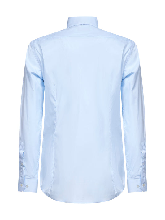 Light blue stretch cotton blend slim-fit shirt