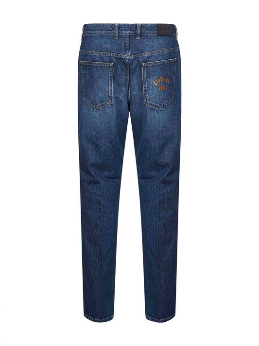 Jeans dritti in denim slavato blu<BR/>