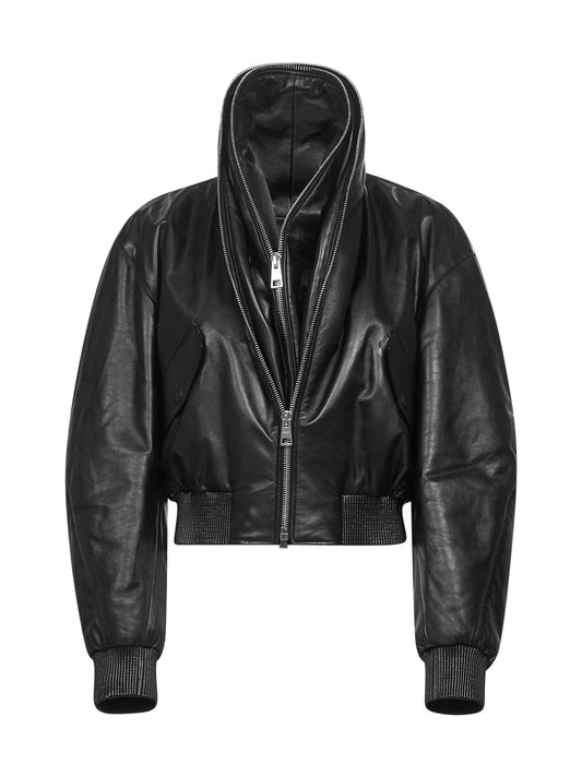 Bomber cropped in nappa nera