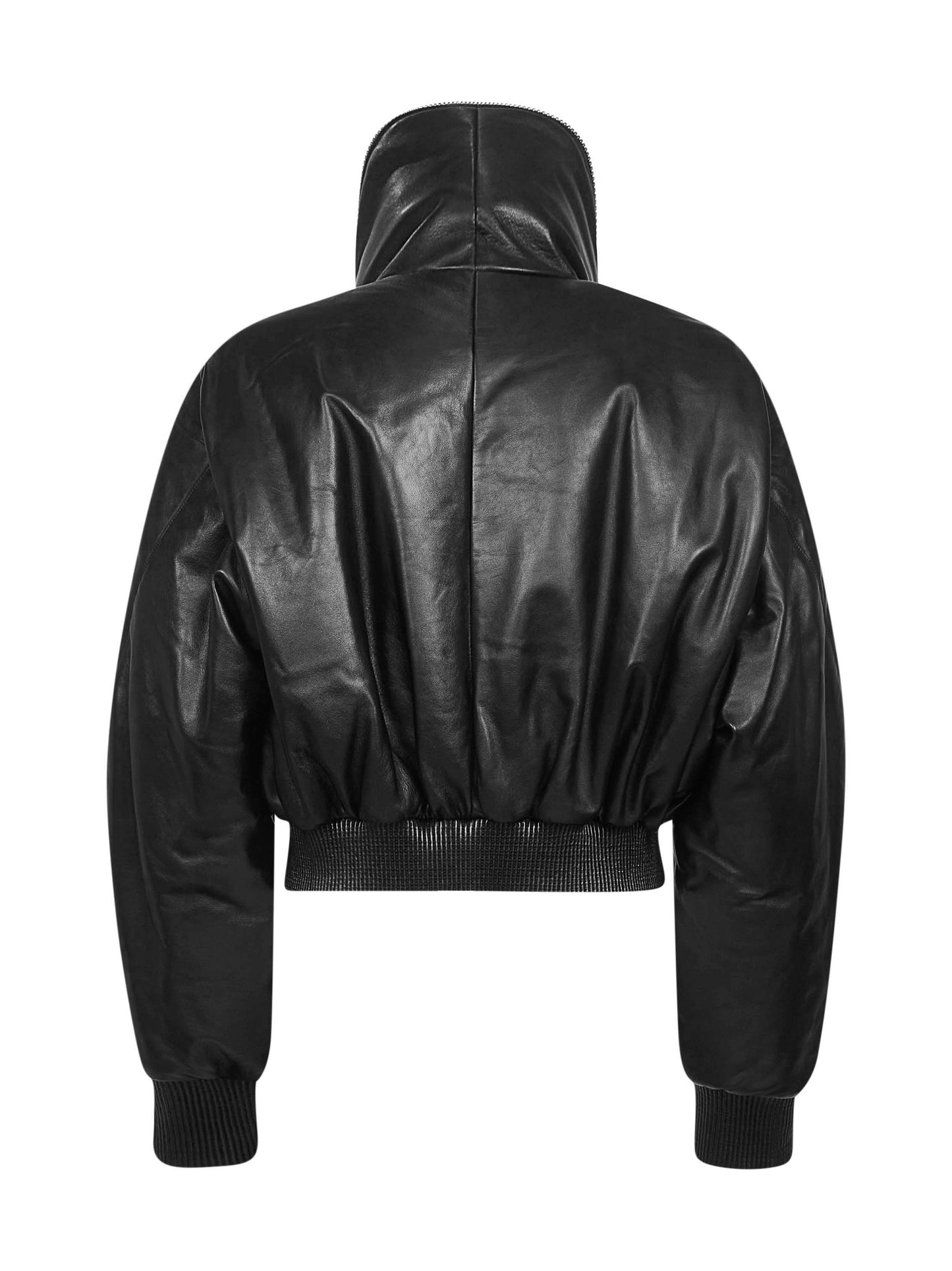 Bomber cropped in nappa nera