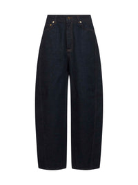 Jeans coccon in denim di cotone blu