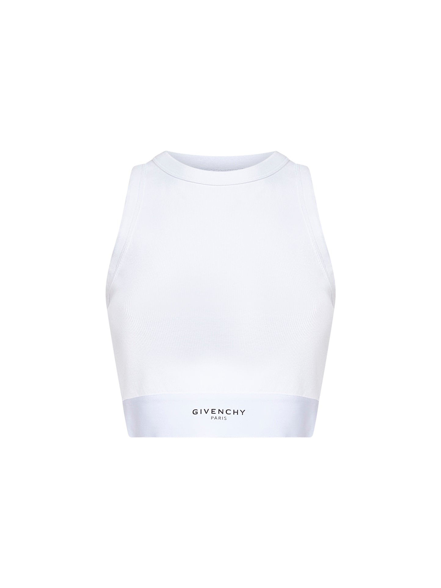 Canotta cropped in cotone stretch a costine bianco