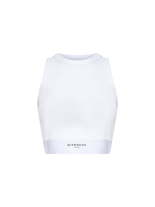 Canotta cropped in cotone stretch a costine bianco