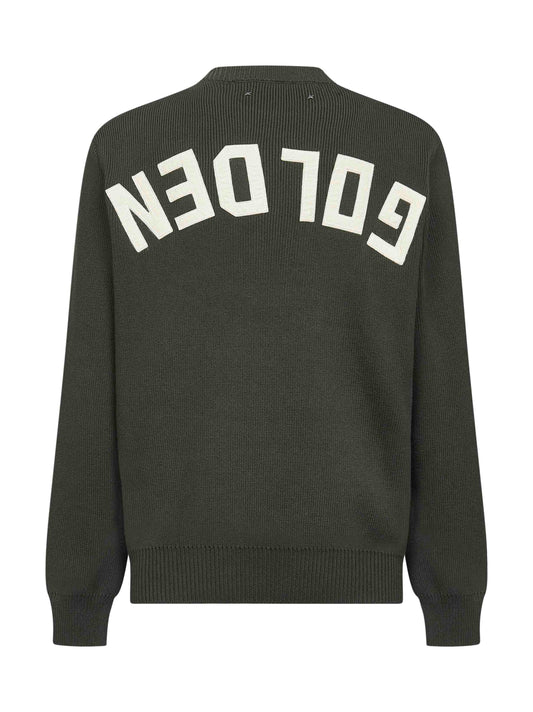 Green cotton knit "Golden" crewneck sweater