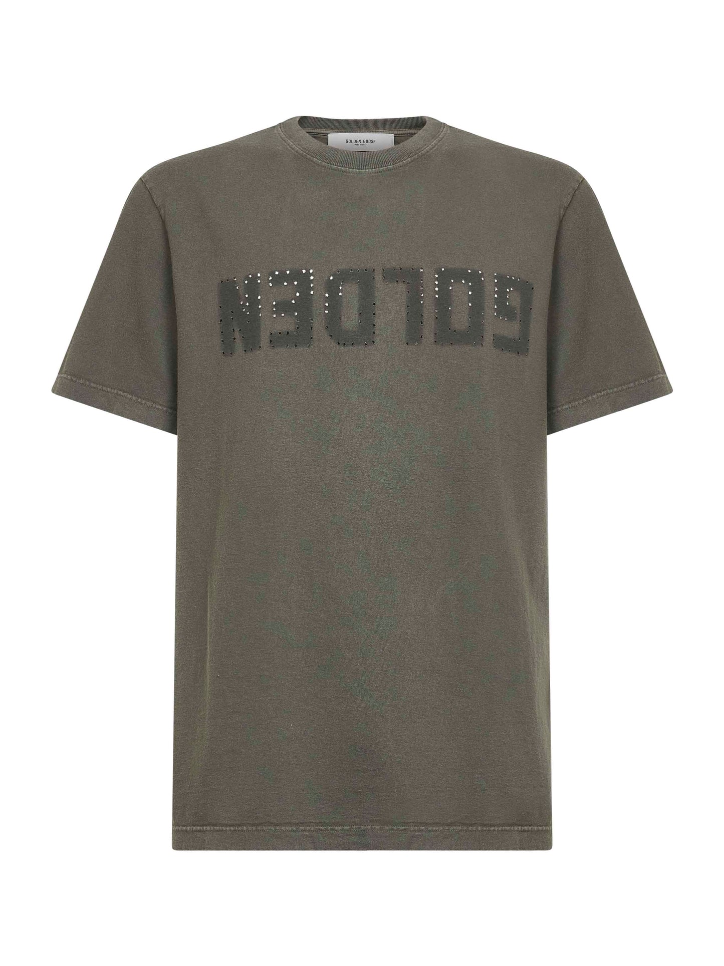 T-shirt girocollo "Golden" in cotone verde<BR/>