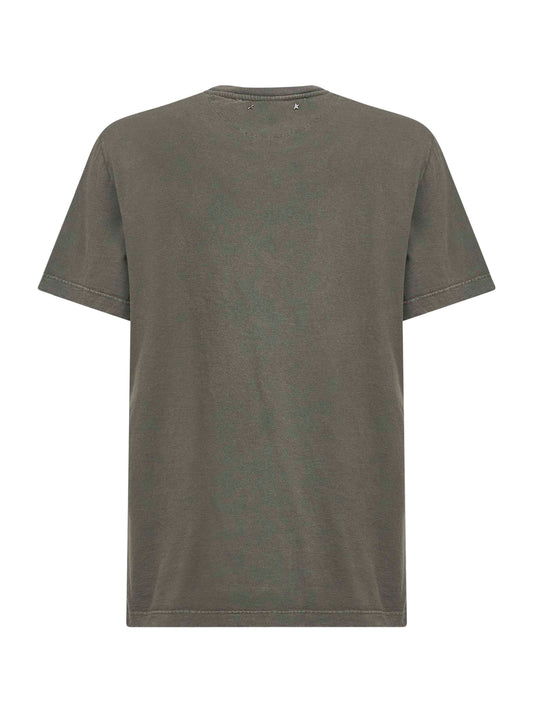 T-shirt girocollo "Golden" in cotone verde<BR/>