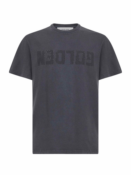 T-shirt girocollo "Golden" in cotone grigio