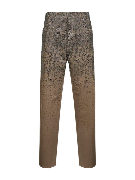 Green denim gradient-effect Swarovski crystal jeans