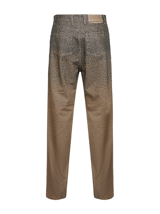 Green denim gradient-effect Swarovski crystal jeans