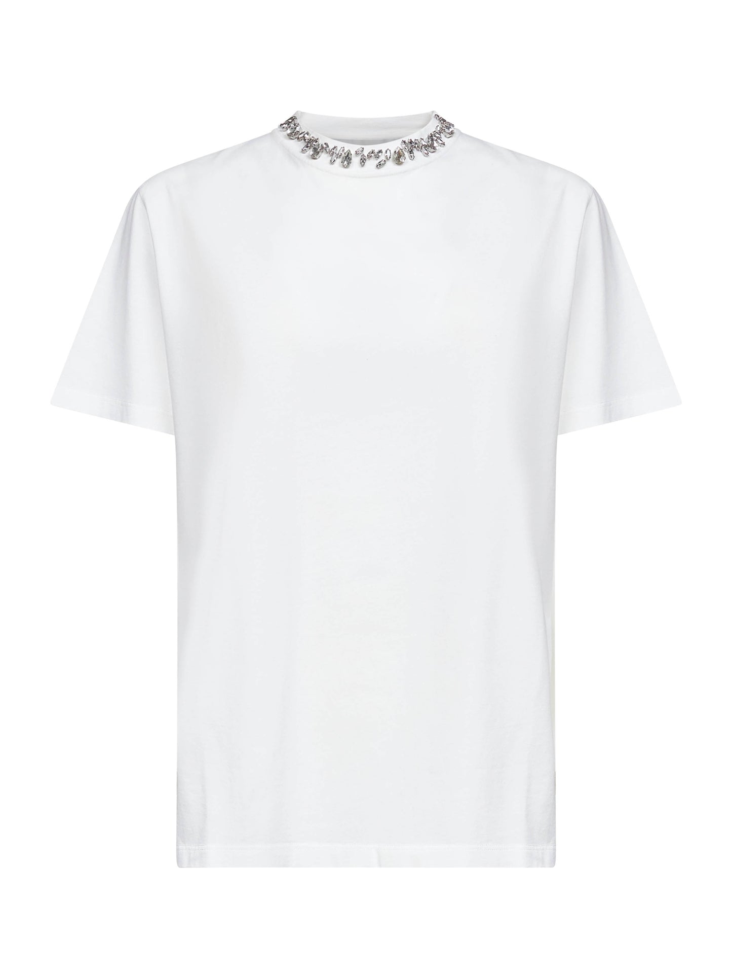 T-shirt in cotone bianco con cristalli cabochon