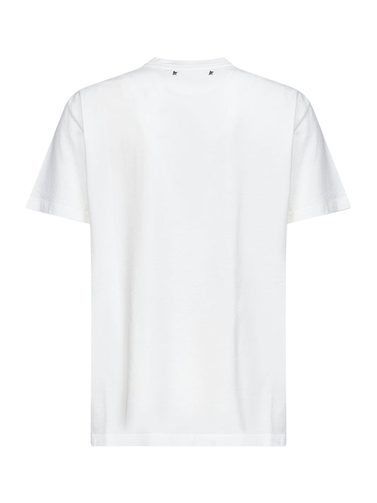 T-shirt in cotone bianco con cristalli cabochon