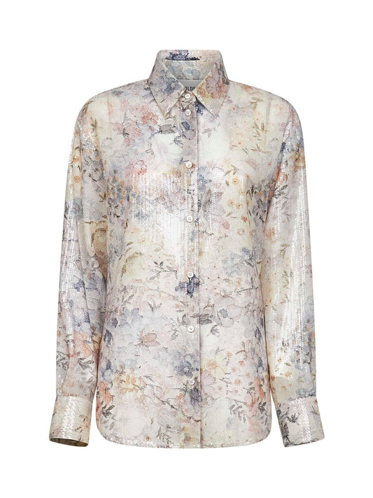 Sequin-embroidered floral print fabric Journey shirt