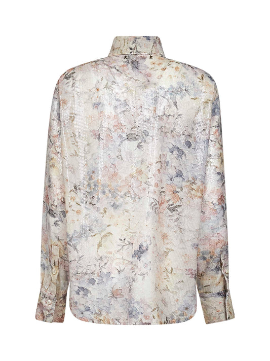 Sequin-embroidered floral print fabric Journey shirt