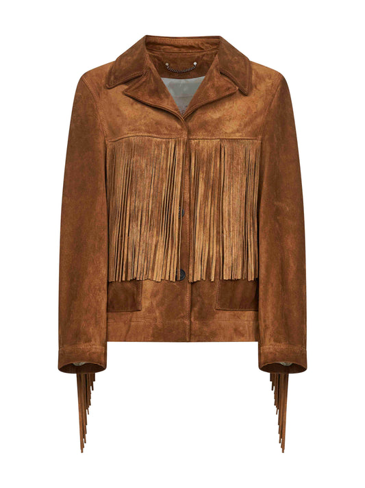 Tobacco suede fringe jacket