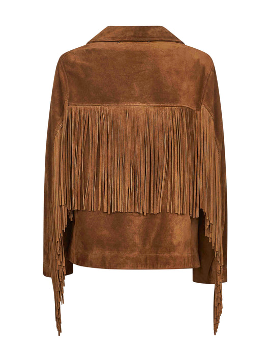 Tobacco suede fringe jacket