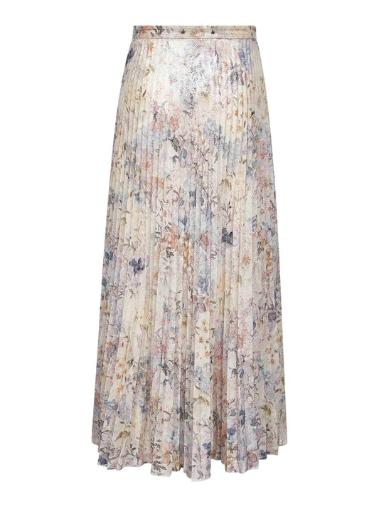 Sequin-embroiderd floral print fabric Journey long pleated skirt