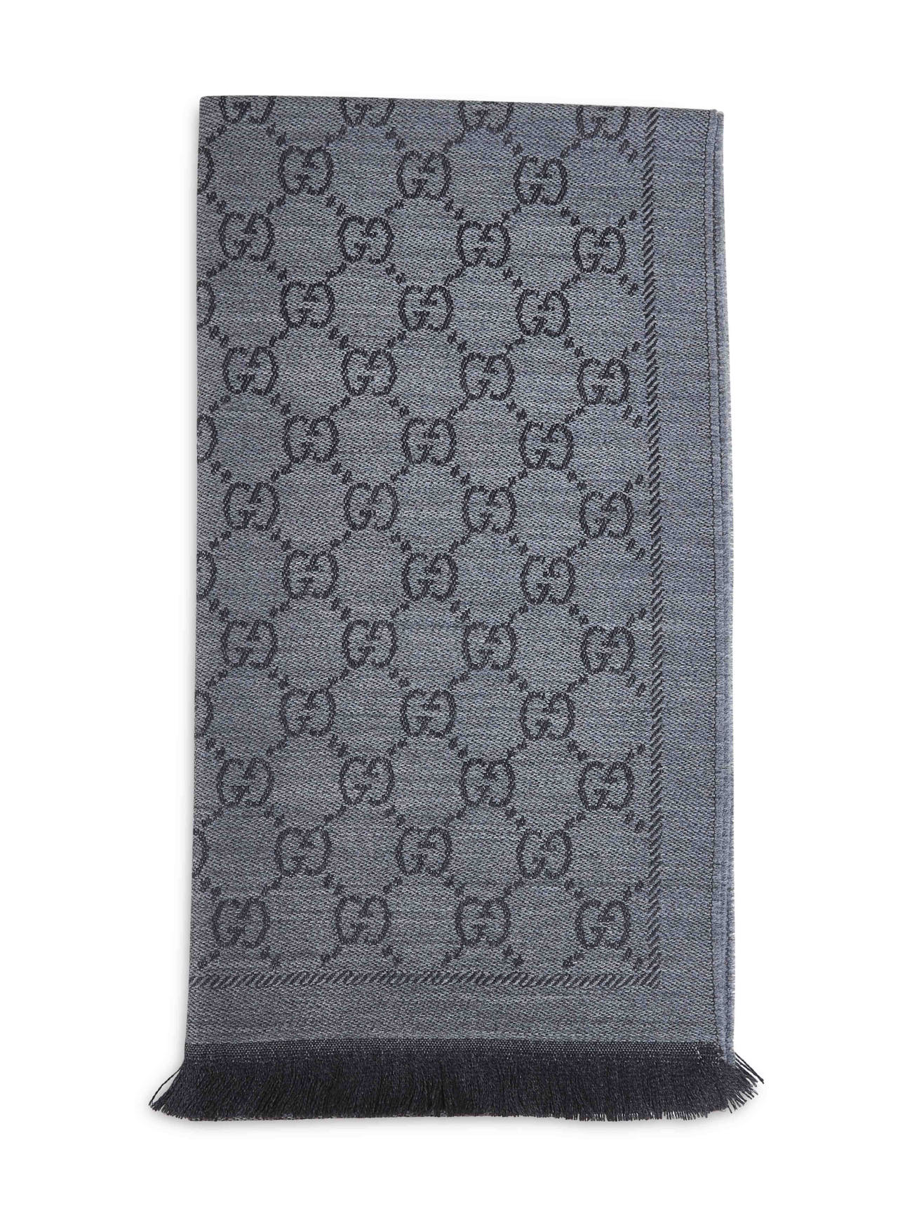 Dark grey GG jacquard wool scarf
