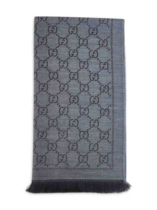 Dark grey GG jacquard wool scarf