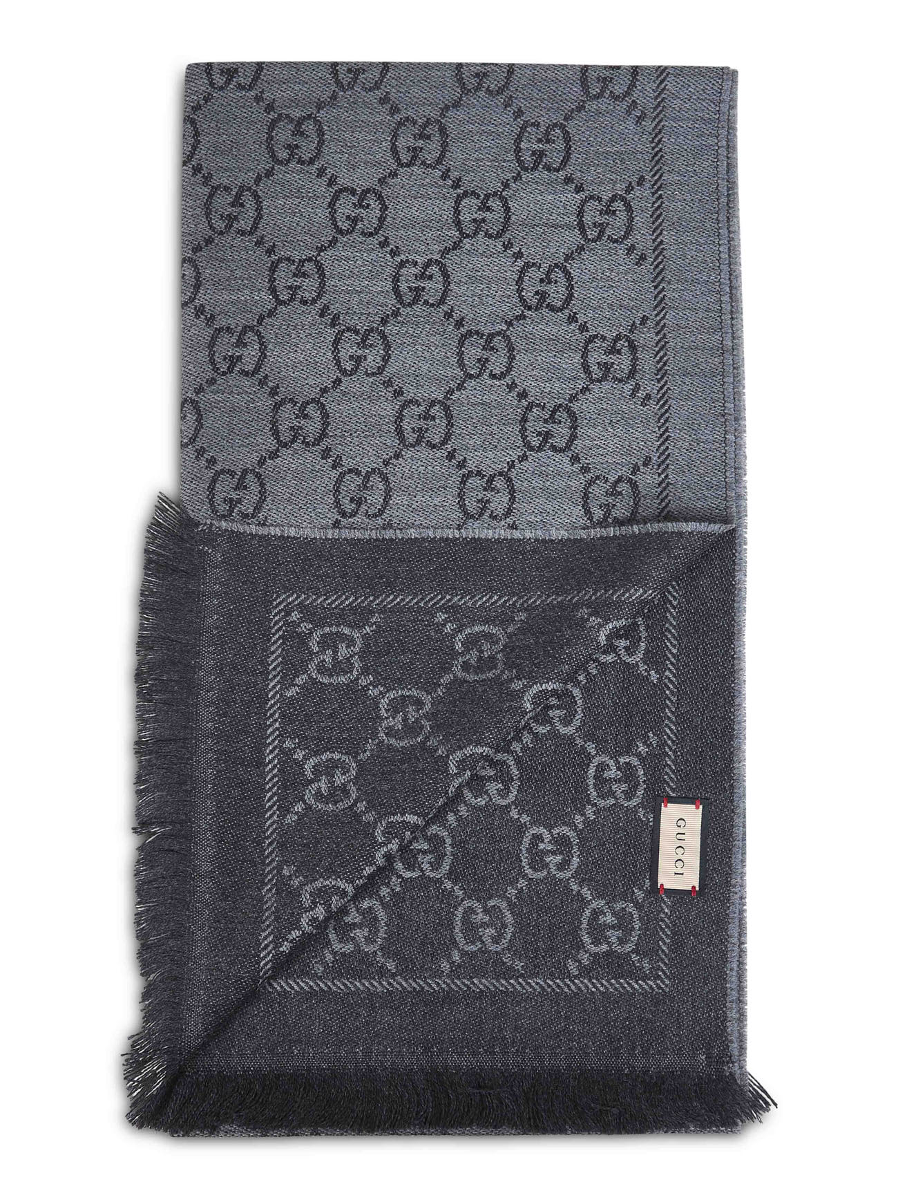 Dark grey GG jacquard wool scarf