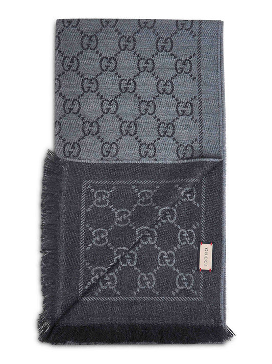 Dark grey GG jacquard wool scarf