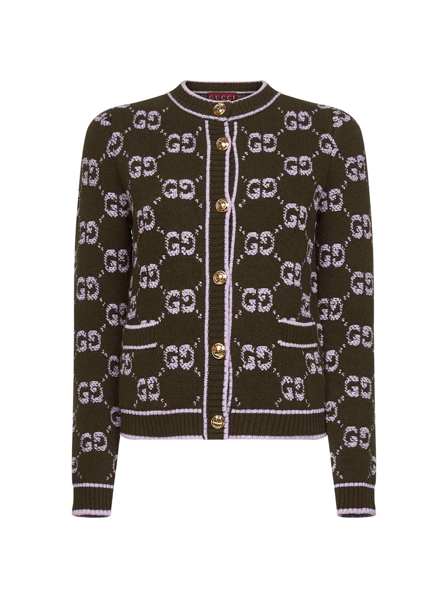 Green bouclé jacquard GG wool cardigan