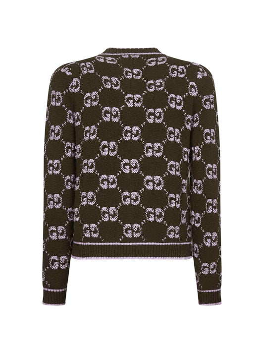Cardigan in lana GG jacquard bouclé verde
