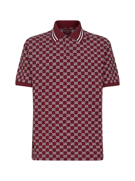 Burgundy GG jacquard cotton pique polo shirt