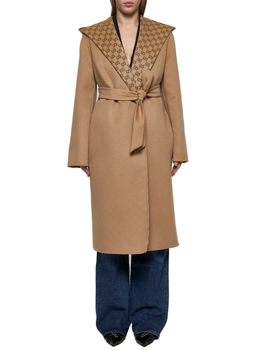 Cappotto reversibile in lana misto seta GG
