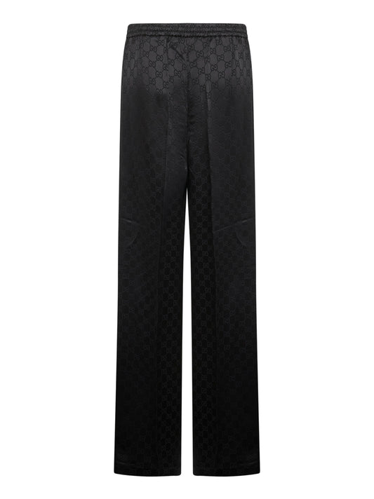 Black GG jacquard viscose blend trousers