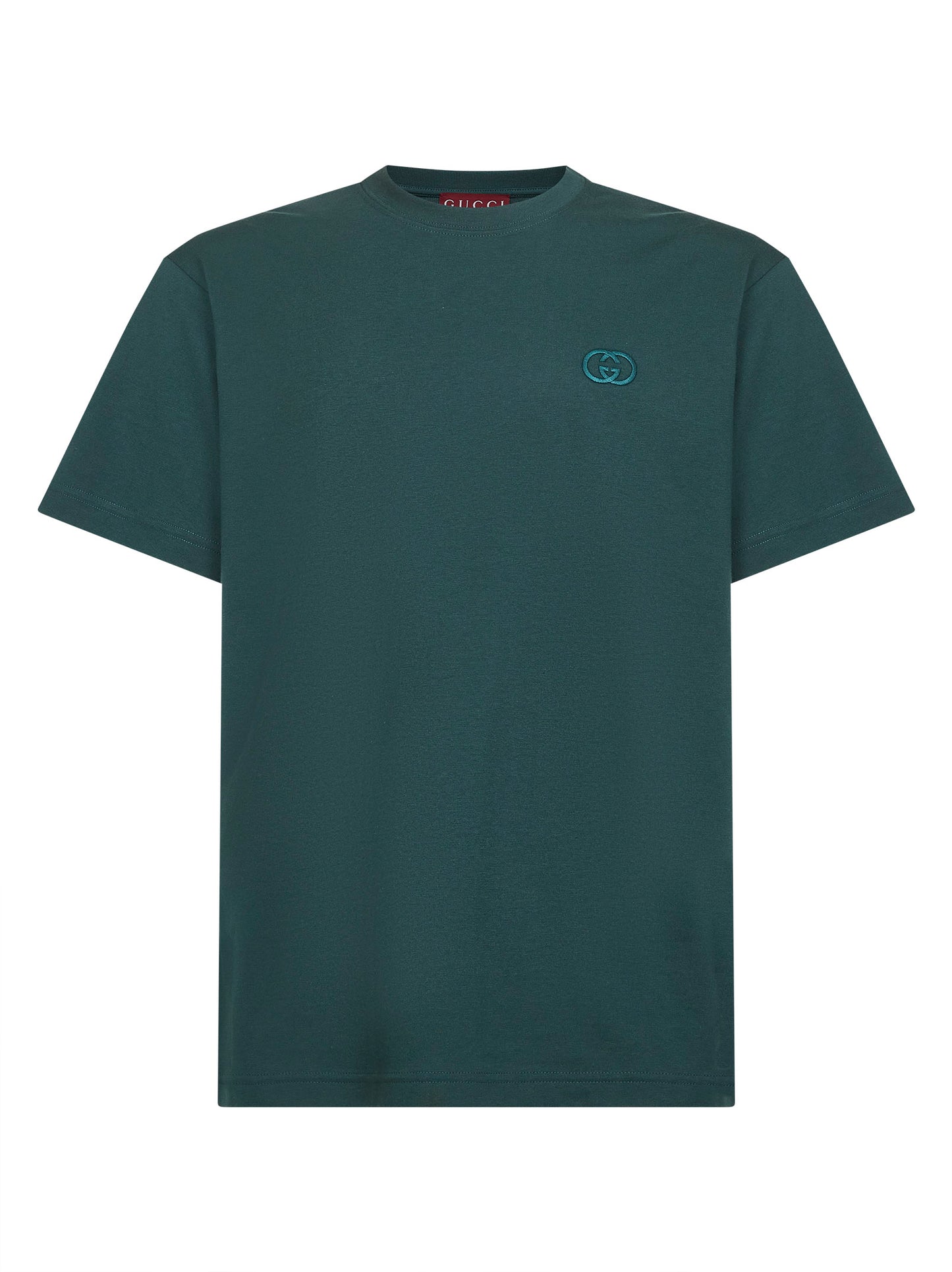 Green cotton jersey embroidered T-shirt