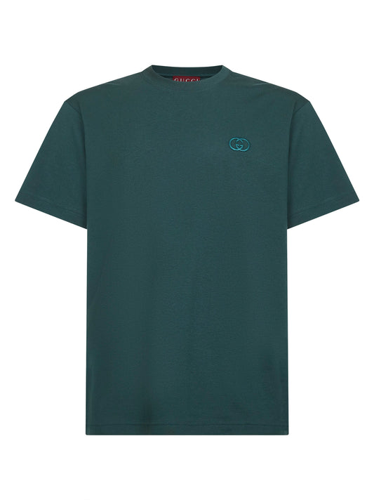 T-shirt in jersey di cotone verde con ricamo
