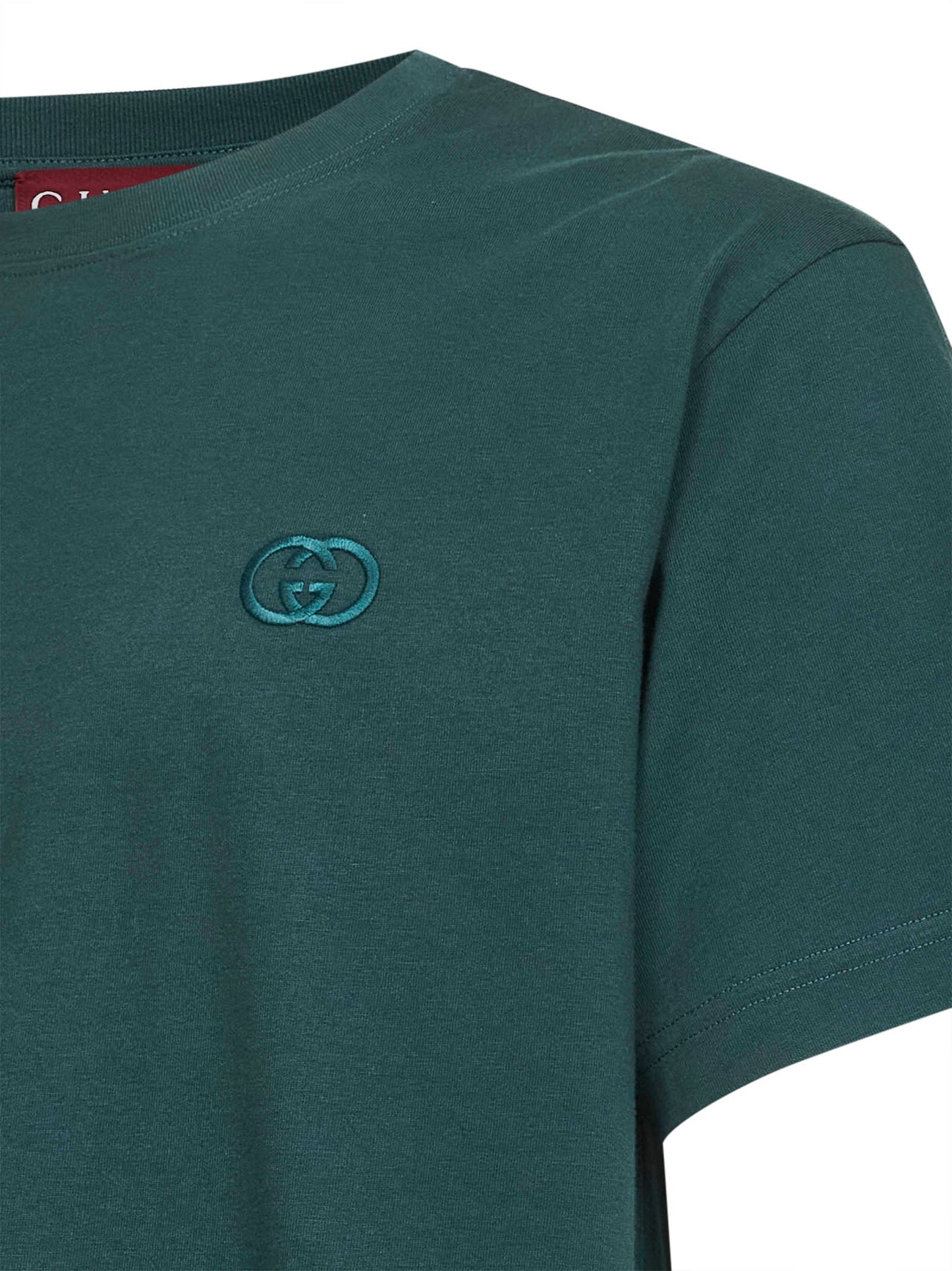 Green cotton jersey embroidered T-shirt