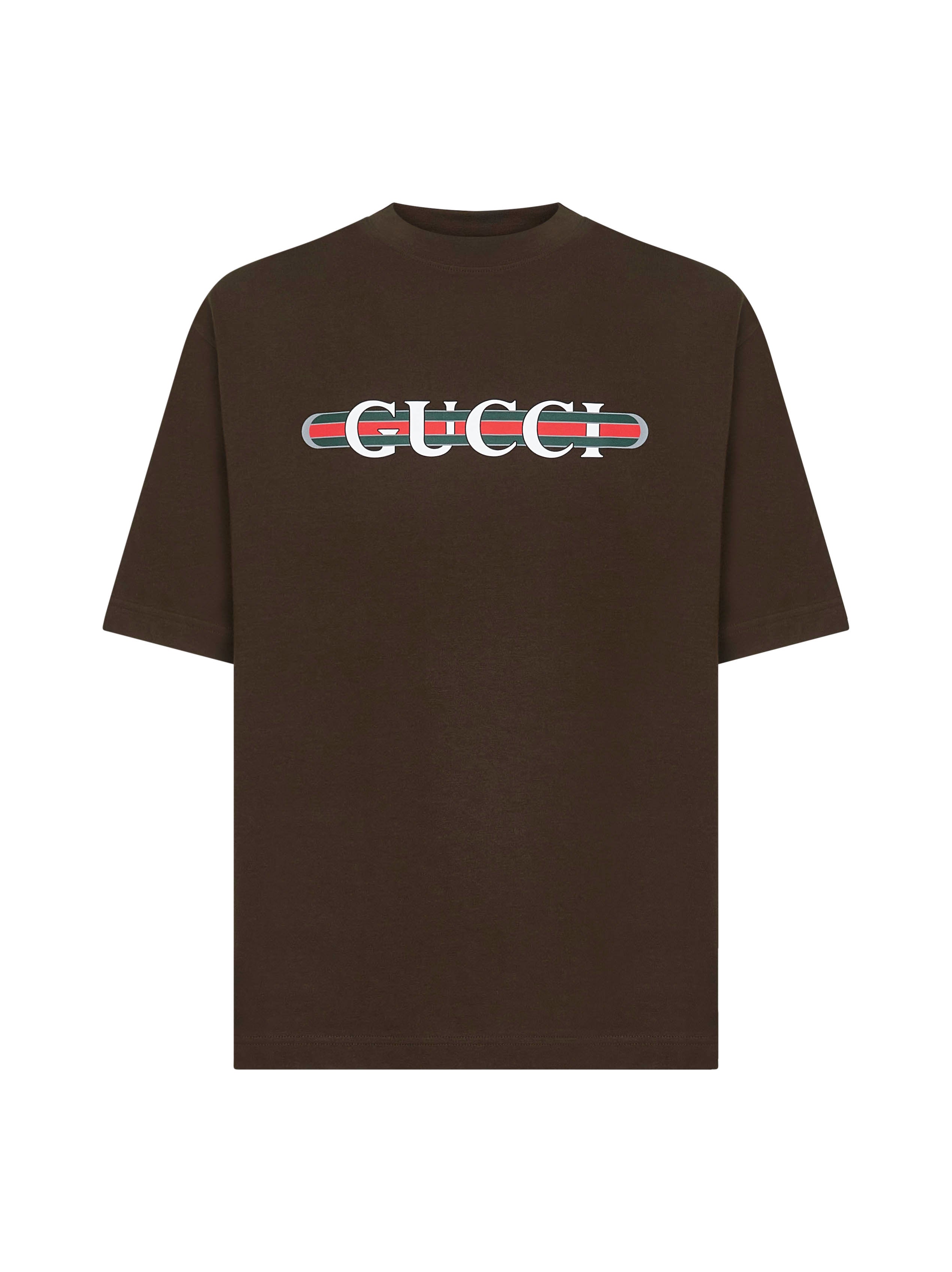 GUCCI ロゴプリント Tシャツ ブラウン Brown cotton jersey printed T-shirt – Daniello.com