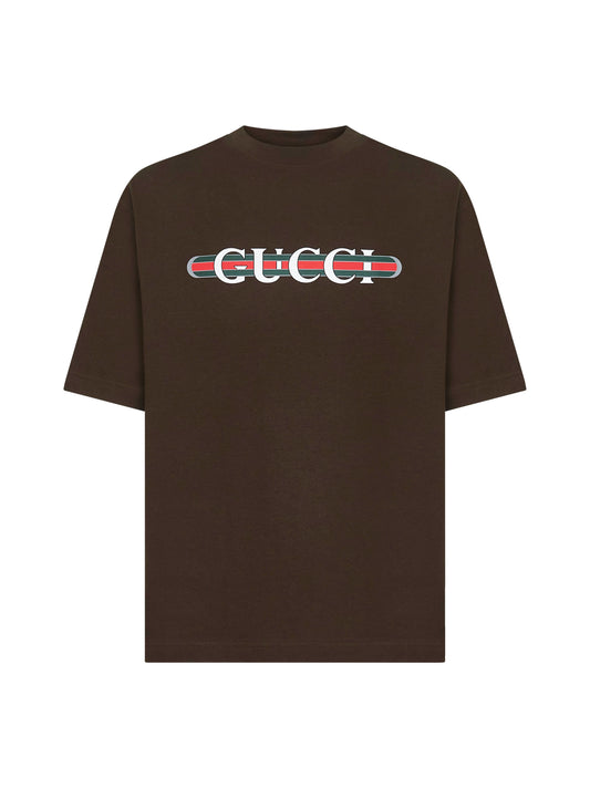 Brown cotton jersey printed T-shirt