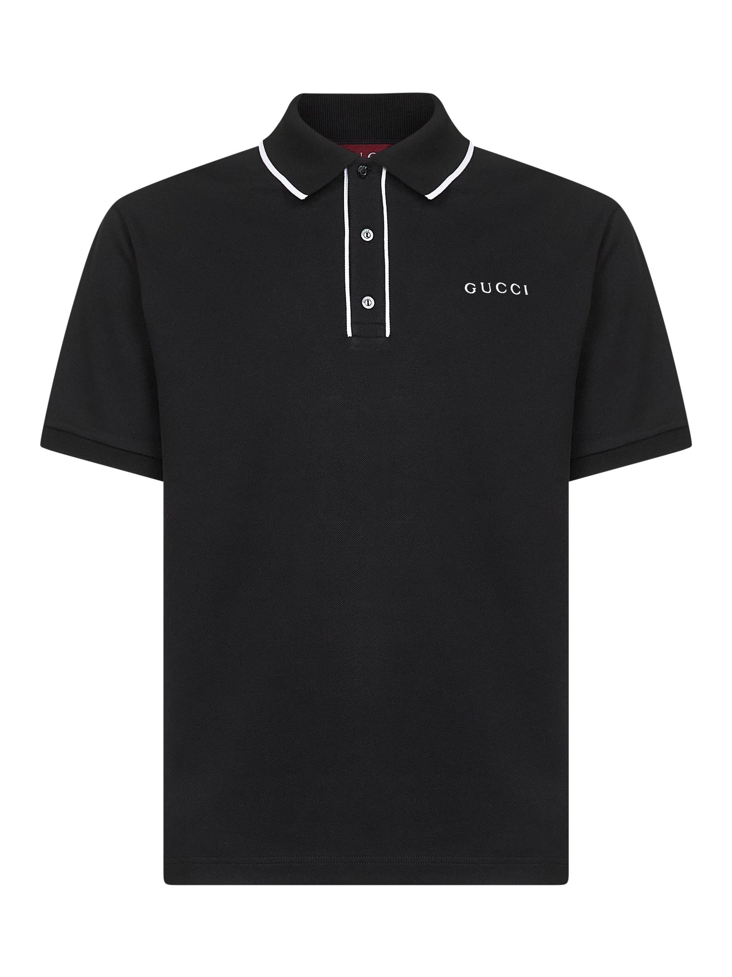 Black cotton piquet embroidered polo shirt