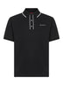 Black cotton piquet embroidered polo shirt