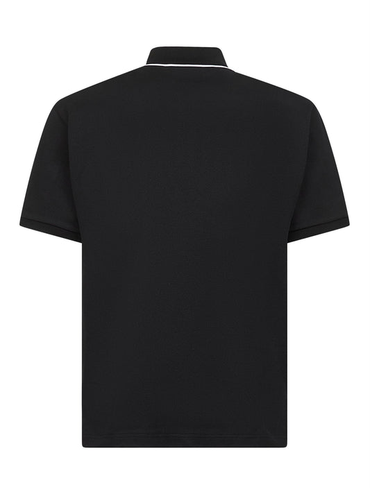 Black cotton piquet embroidered polo shirt