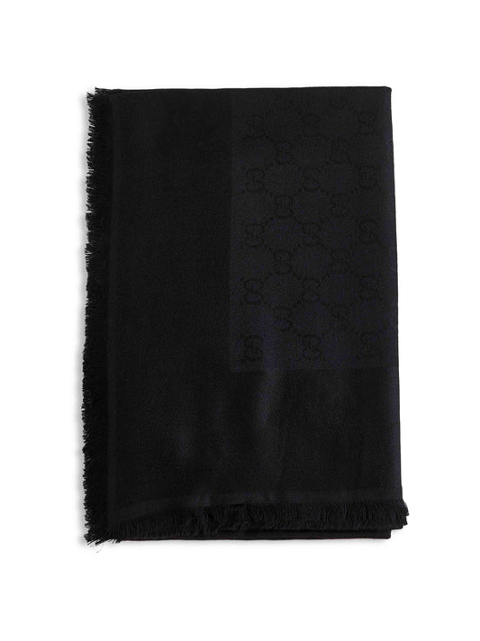 Scialle in lana e seta GG jacquard nero