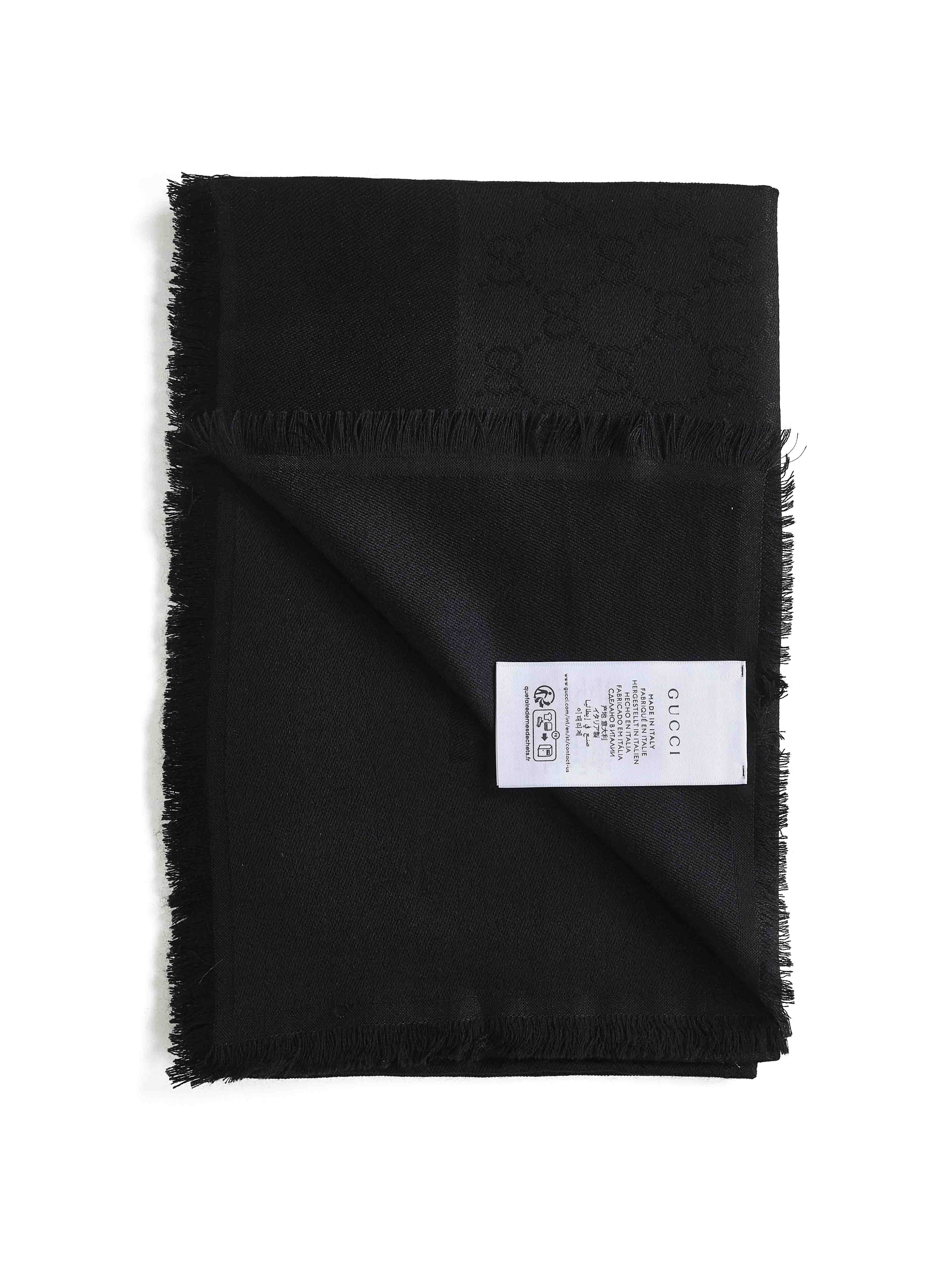 Black GG wool and silk jacquard shawl – Daniello.com