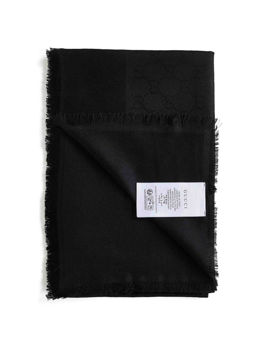 Scialle in lana e seta GG jacquard nero