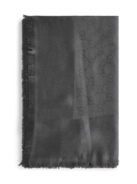 Scialle in lana e seta GG jacquard grigio