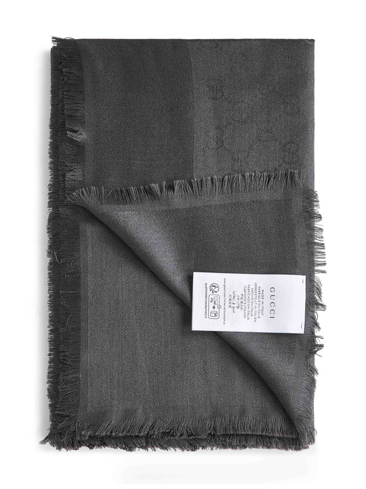 Scialle in lana e seta GG jacquard grigio