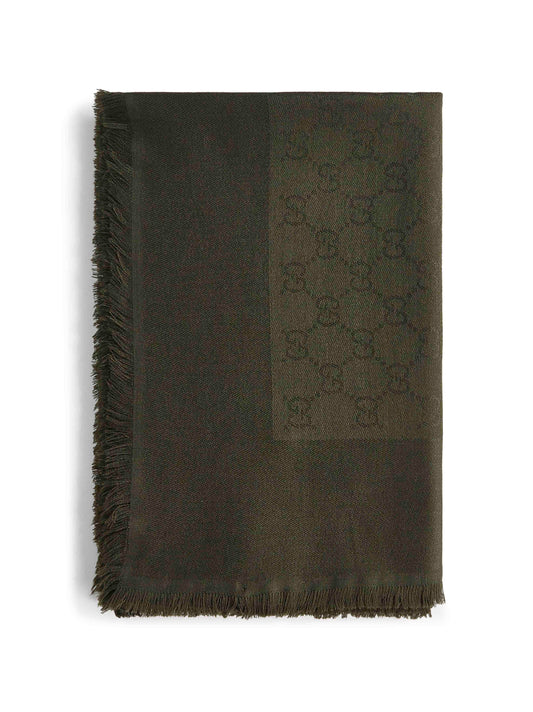Scialle in lana e seta GG jacquard verde