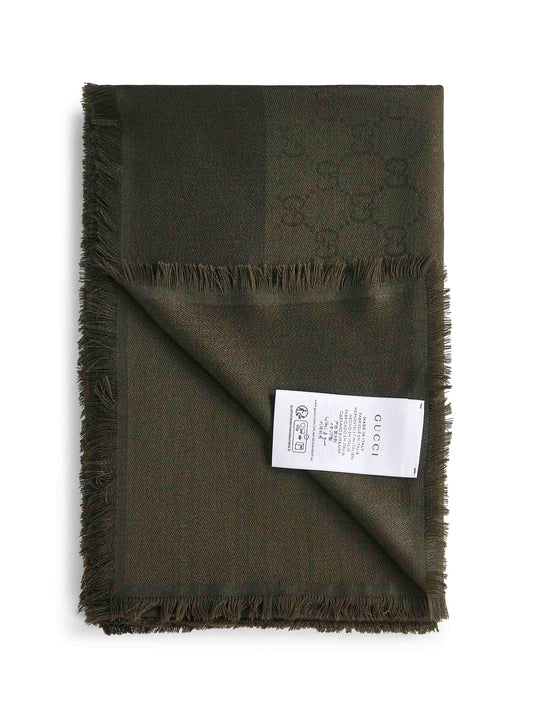 Scialle in lana e seta GG jacquard verde