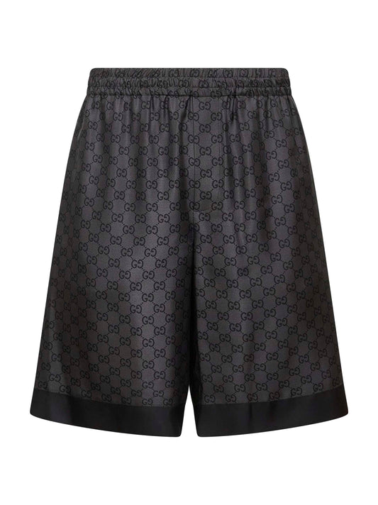 Shorts stampati in twill di seta nera
