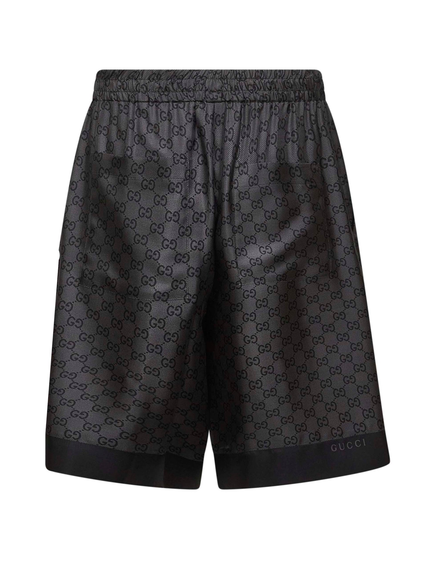 Shorts stampati in twill di seta nera