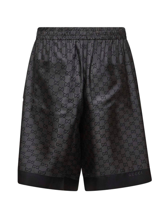 Shorts stampati in twill di seta nera