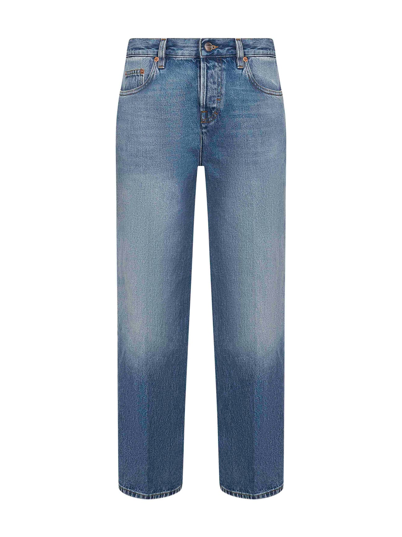 Jeans dritti in denim di cotone azzurro<BR/>