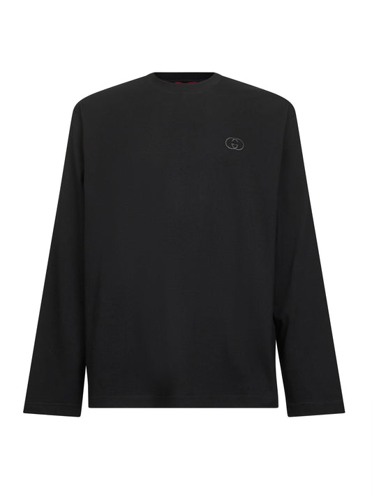 T-shirt a maniche lunghe in jersey nero con ricamo